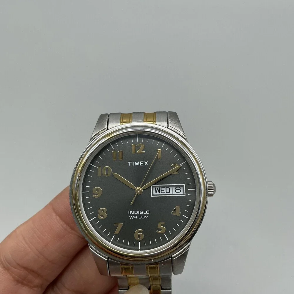 Timex Charles Street Indiglo WR 30M Mens Watch 35mm Black Dial Two Tone Date